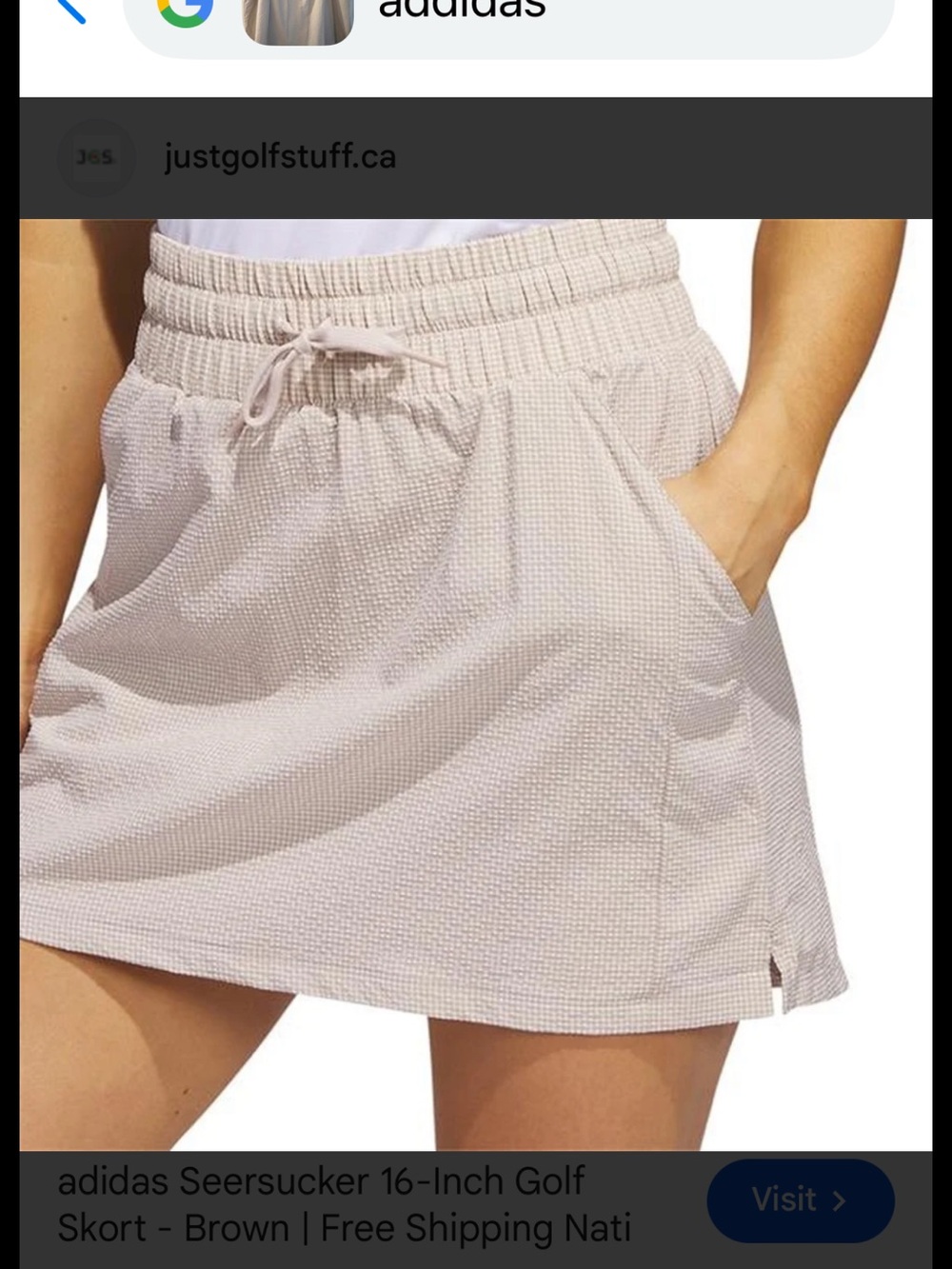 adidas seersucker check in wonder taupe Golf Skort, XL
